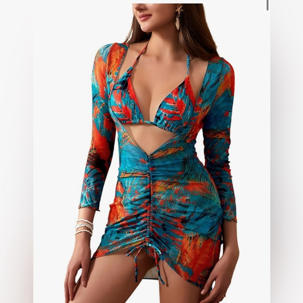 NEW Swimsuit Floral Print Bathing Suit Beach Cover Ups M